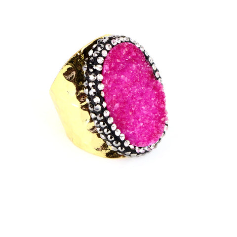 Pink Druzy Agate Gemstone Ring