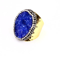 Blue Druzy Agate Cuff Ring