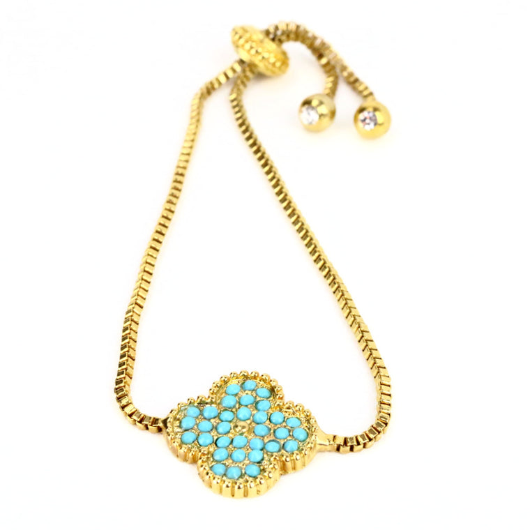 Turquoise Four Leaf Clover Gold Bracelet