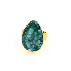 Green Druzy Agate Tear Drop Ring