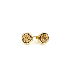 Gold Druzy Agate Round Stud Earrings