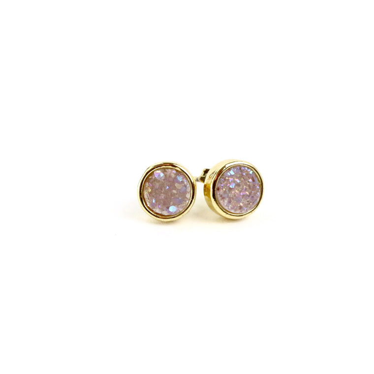 Pink Druzy Agate Round Stud Earrings