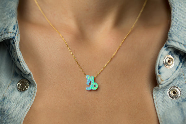 Capricorn Women's Necklace Blue Opal Zodiac Pendant Sterling Silver Gold Chain