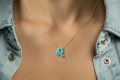 Leo Women's Necklace Blue Opal Zodiac Pendant Sterling Silver Gold Chain