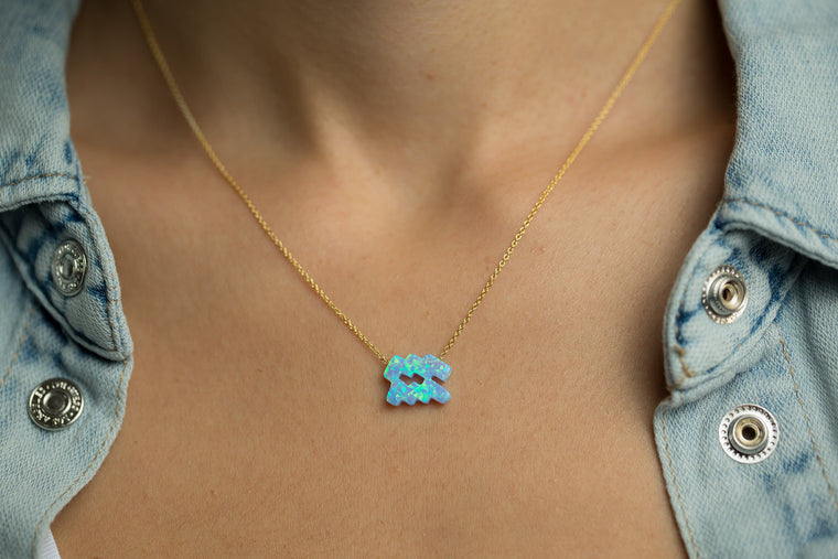 Aquarius Women's Necklace Blue Opal Zodiac Pendant Sterling Silver Gold Chain