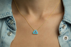 Libra Women's Necklace Blue Opal Zodiac Pendant Sterling Silver Gold Chain