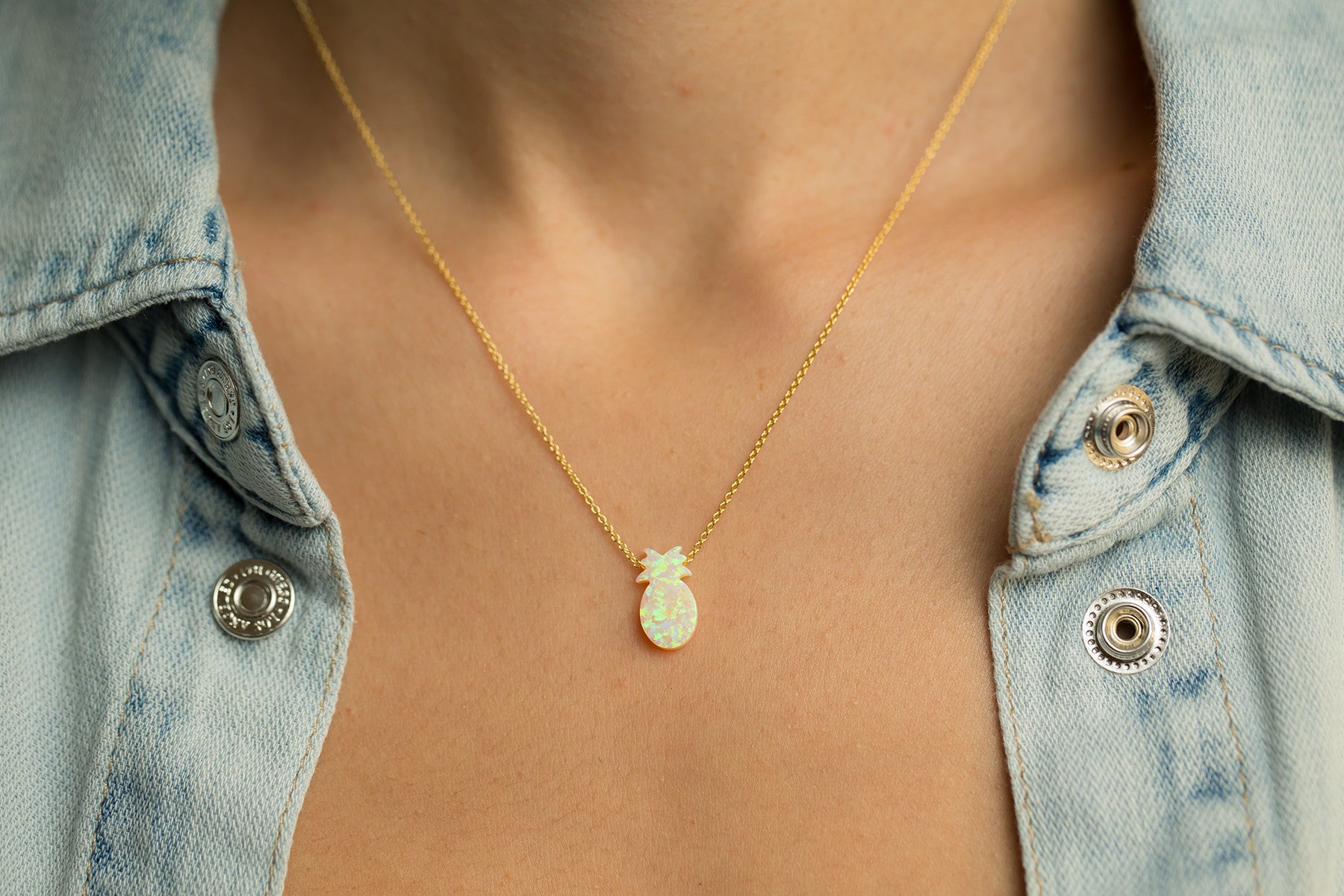 Pineapple Women's Necklace with Yellow Opal Pendant Sterling Silver Chain