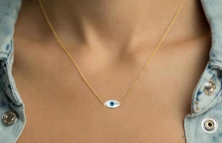 Mother Of Pearl Evil Eye Sterling Silver Necklace