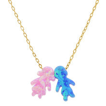 Boy & Girl Women's Necklace with Opal Pendant Sterling Silver Chain
