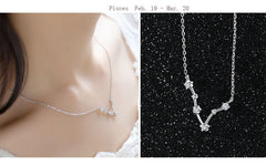 Pisces Constellation Women's Necklace Zodiac Pendant Silver Chain