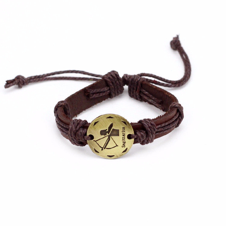 Sagittarius Leather Cuff Brown Bracelet