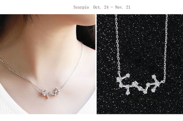 Scorpio Constellation Women's Necklace Zodiac Pendant Silver Chain