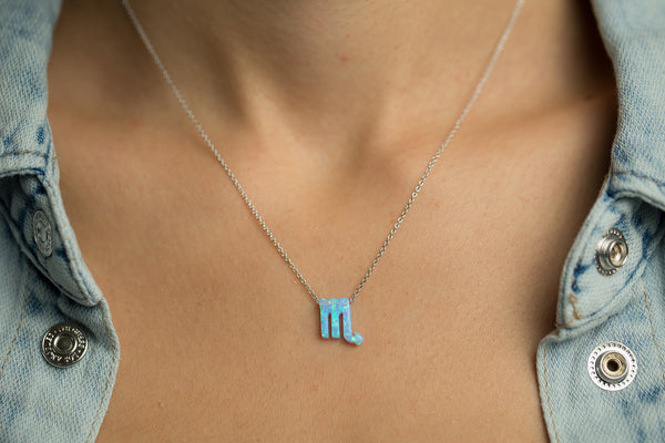 Scorpio Women's Necklace with Blue Opal Zodiac Pendant Sterling Silver Chain