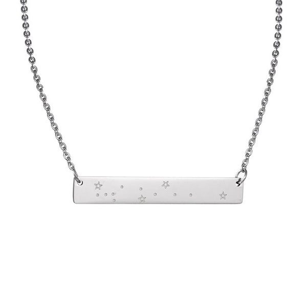 Virgo Constellation Women's Necklace Zodiac Bar Pendant Silver Chain