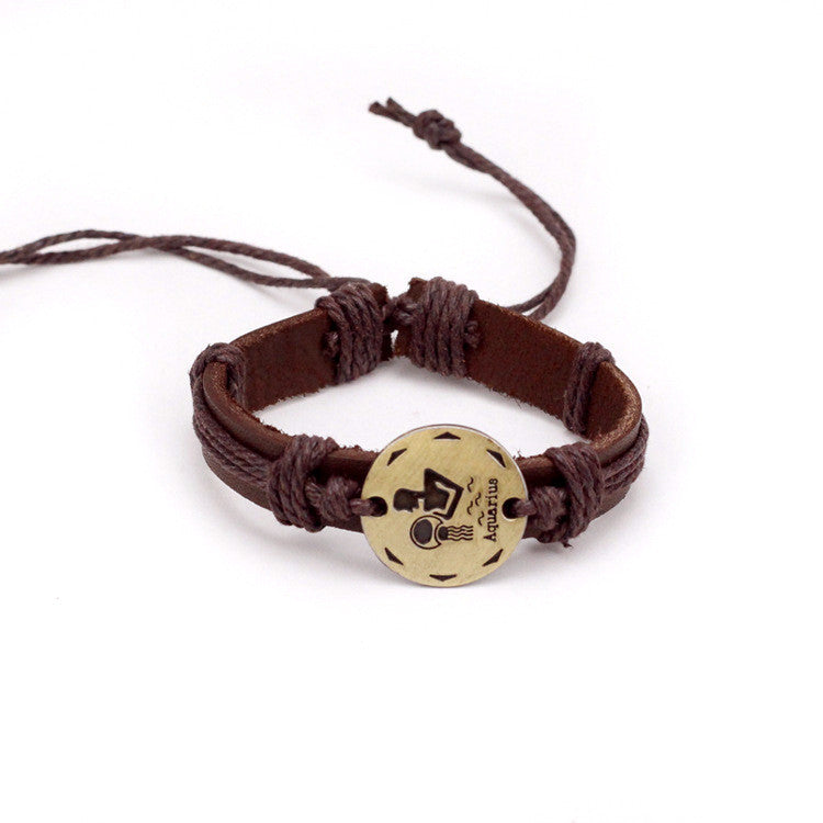 Aquarius Leather Cuff Brown Bracelet