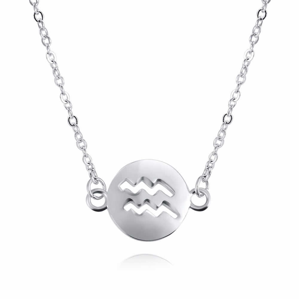 Aquarius Necklace - Zodiac Pendant Necklace In Round