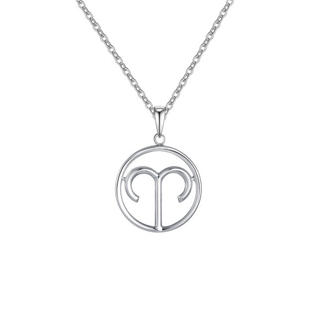 Aries Zodiac Sign Necklace Silver