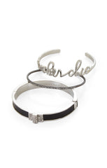 Black Faux-leather Pyramid Cuff Bracelet Set