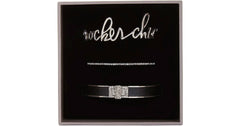 Black Faux-leather Pyramid Cuff Bracelet Set