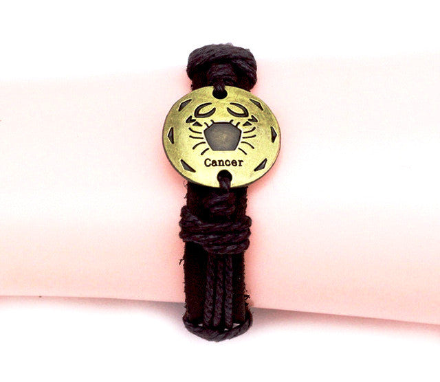 Cancer leather Cuff Brown Bracelet