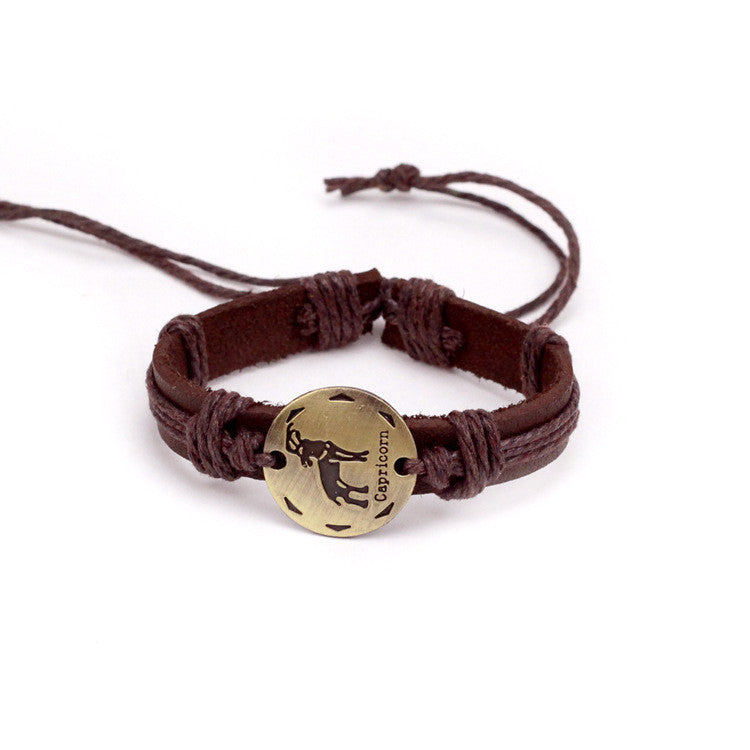 Capricorn Leather Cuff Brown Bracelet