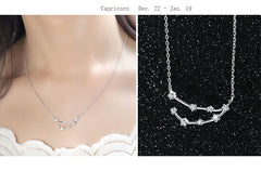 Capricorn Constellation Women's Necklace Zodiac Pendant Silver Chain