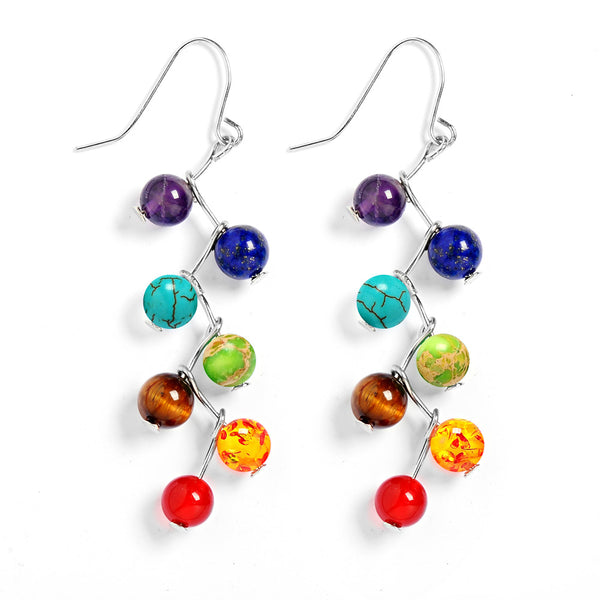 Chakra Earrings Seven Healing Gemstone Beads