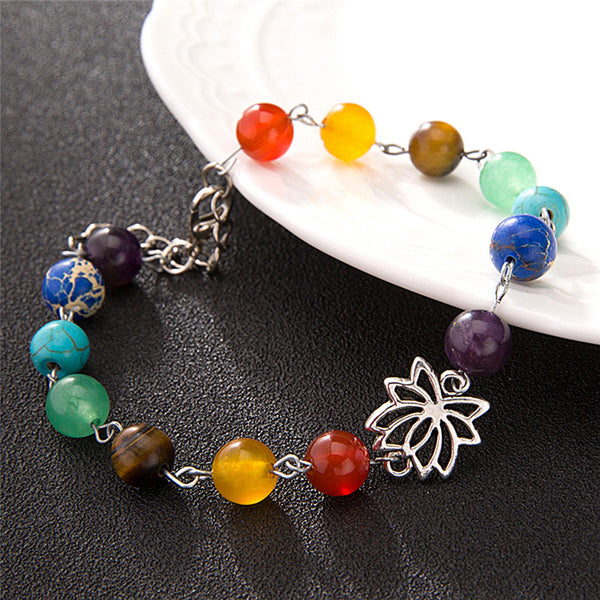 Lotus Chakra Anklet Bracelet Seven Healing Gemstone Beads