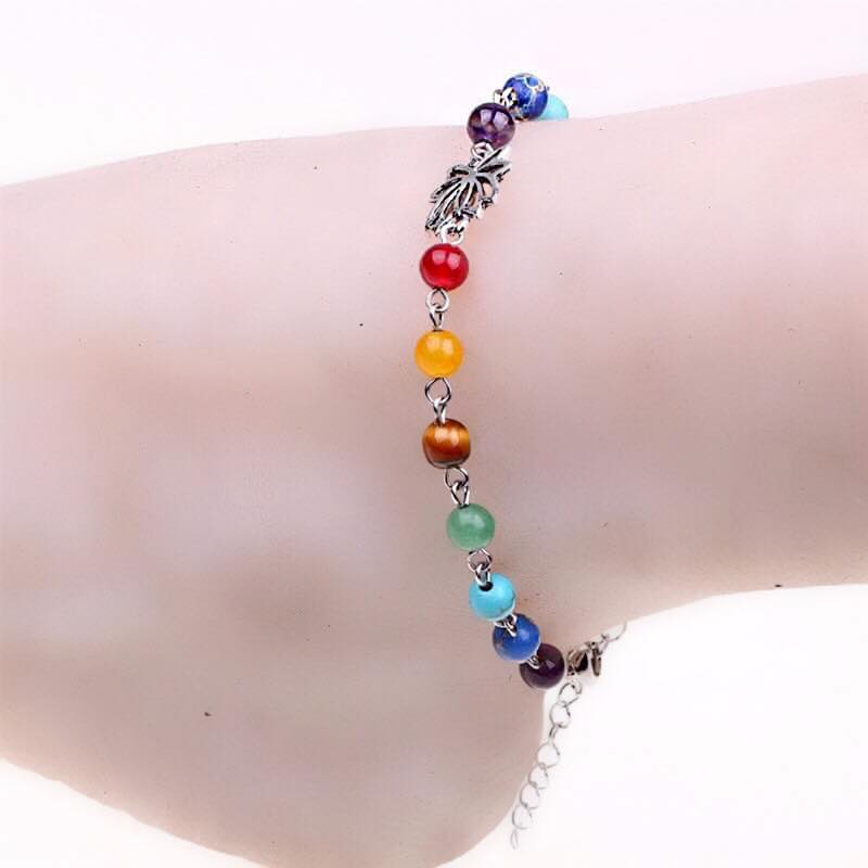 Lulugem Lotus Chakra Anklet Bracelet Seven Healing Gemstone Beads