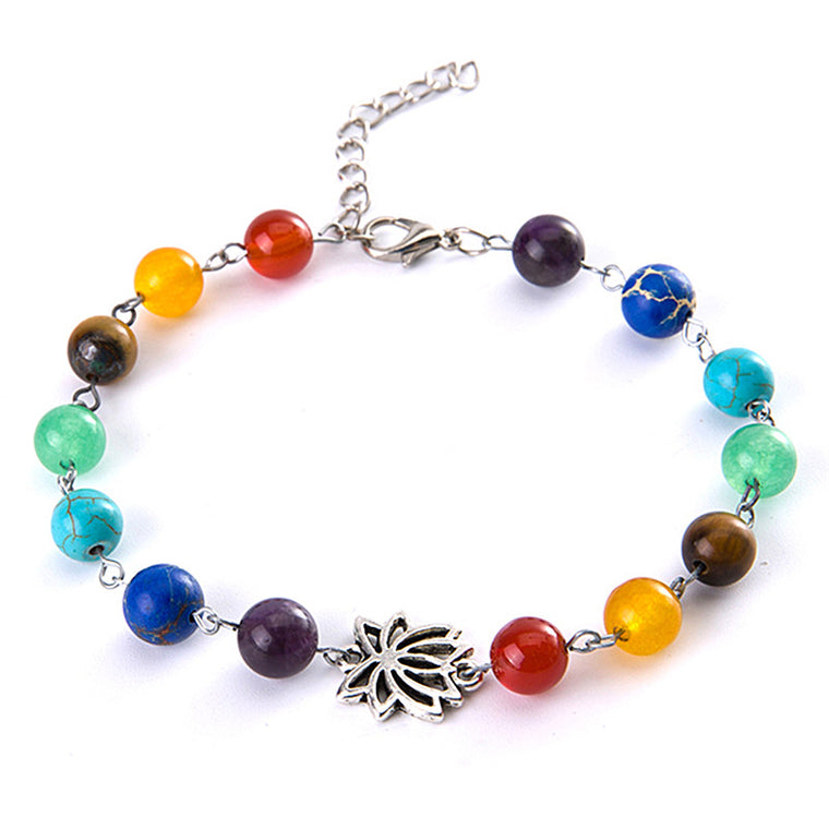 Lotus Chakra Anklet Bracelet Seven Healing Gemstone Beads