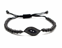 Evil Eye Black Beaded Macrame Bracelet