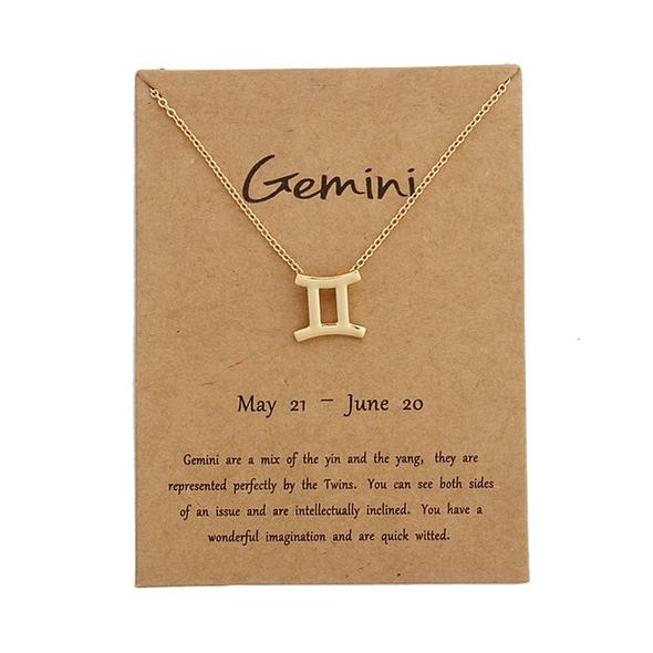 Gemini Zodiac Sign Necklace Gold