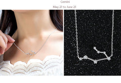 Gemini Constellation Women's Necklace Zodiac Pendant Silver Chain