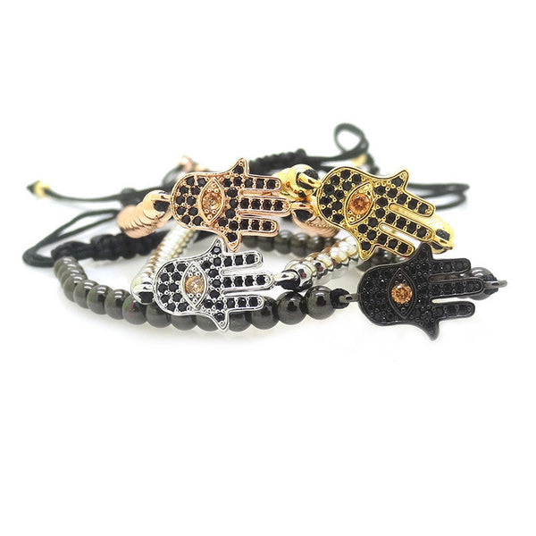 Hamsa Black Beaded Macrame Bracelet