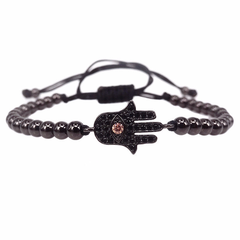 Hamsa Black Beaded Macrame Bracelet