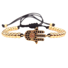 Hamsa Gold Beaded Macrame Bracelet