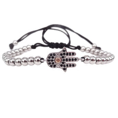 Hamsa Silver Beaded Macrame Bracelet