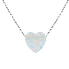 Heart Pendant Women's Necklace with White Opal Pendant Sterling Silver Chain