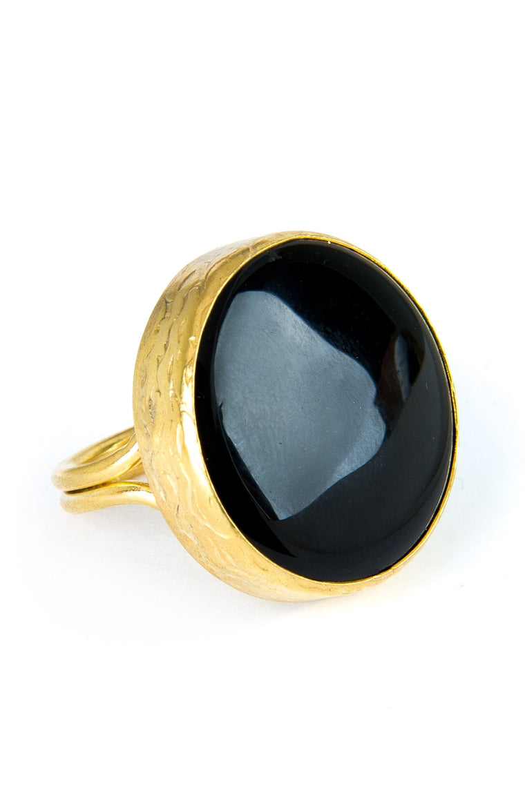 Black Onyx Gemstone Gold Ring