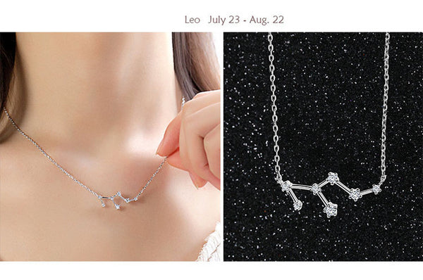 Leo Constellation Women's Necklace Zodiac Pendant Silver Chain