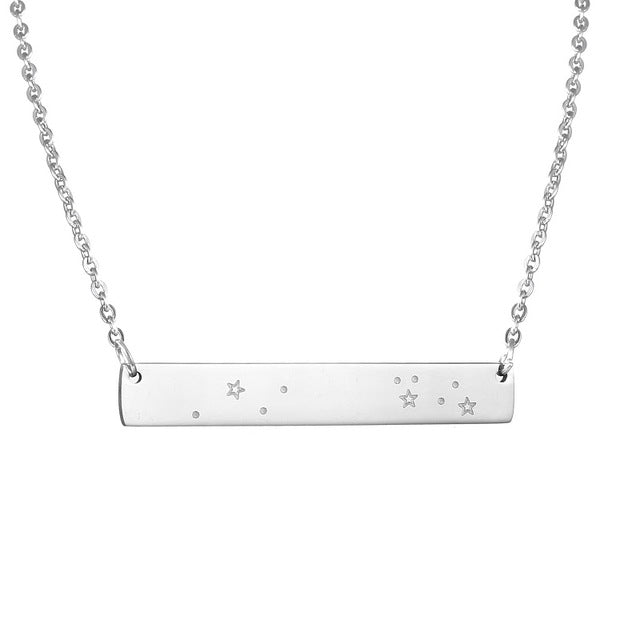 Leo Constellation Women's Necklace Zodiac Bar Pendant Silver Chain