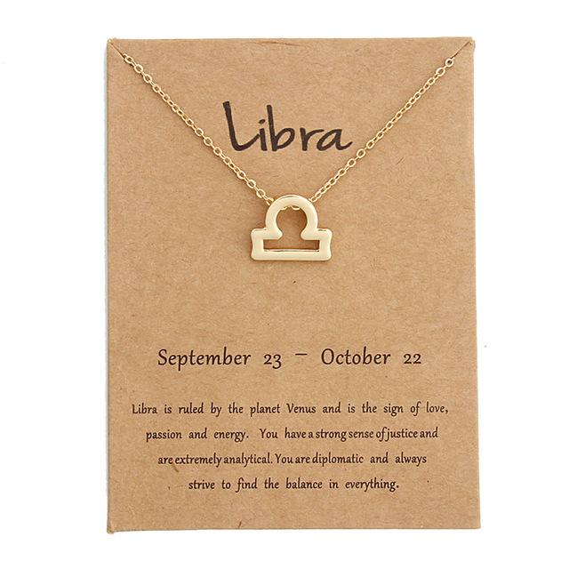 Libra Zodiac Sign Necklace Gold