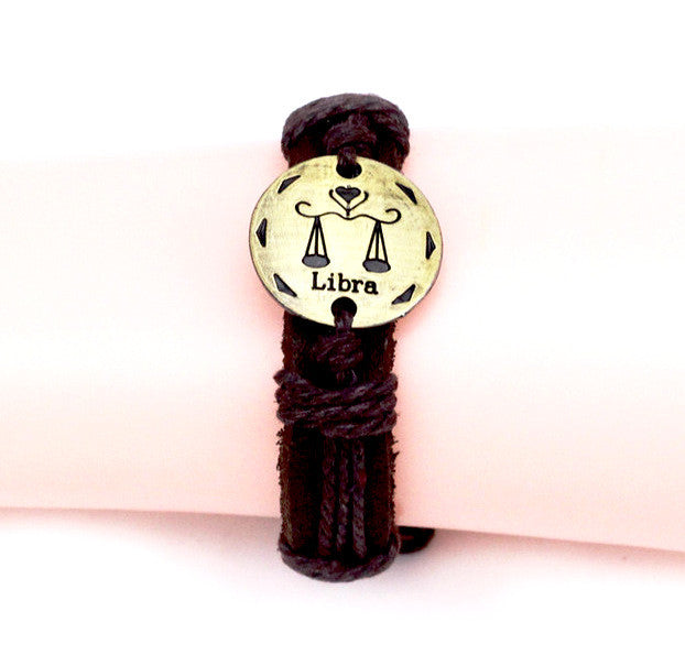 Libra Leather Cuff Brown Bracelet