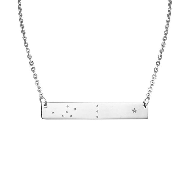 Libra Constellation Women's Necklace Zodiac Bar Pendant Silver Chain