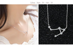 Libra Constellation Women's Necklace Zodiac Pendant Silver Chain