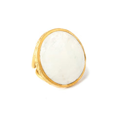 White Rainbow MoonStone Gold Ring