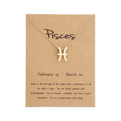 Pisces Zodiac Sign Necklace Gold