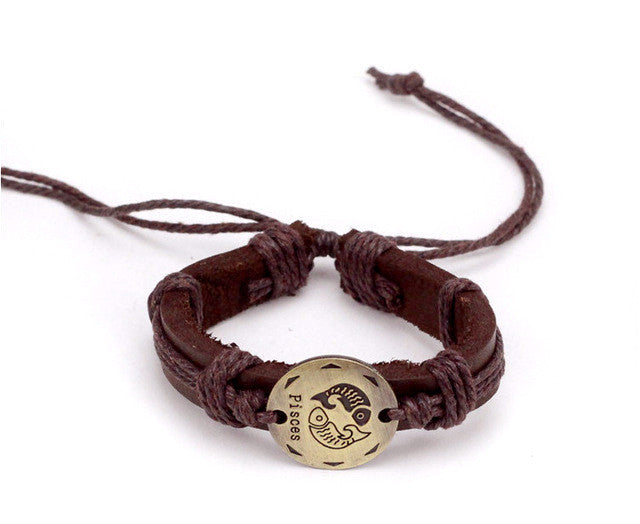 Pisces Leather Cuff Brown Bracelet