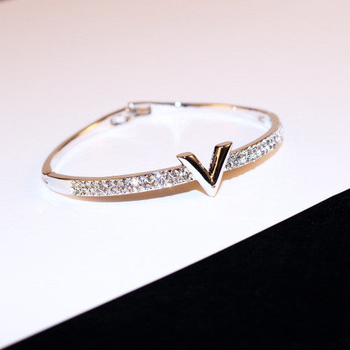 Silver Bangle Bracelet with Crystals