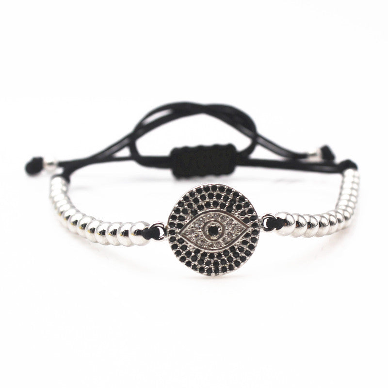 Evil Eye Silver Beaded Macrame Bracelet